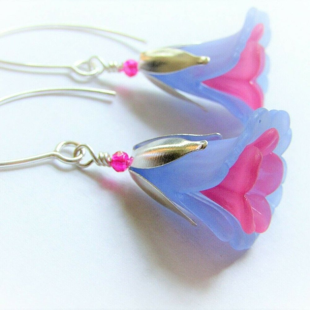 FLOWER EARRINGS Blue Pink Tulip Cala Lily Silver